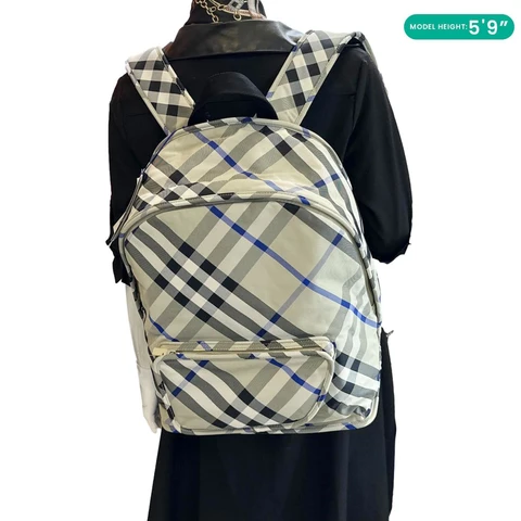 BURBERRY Shield Check Nylon Backpack Grey