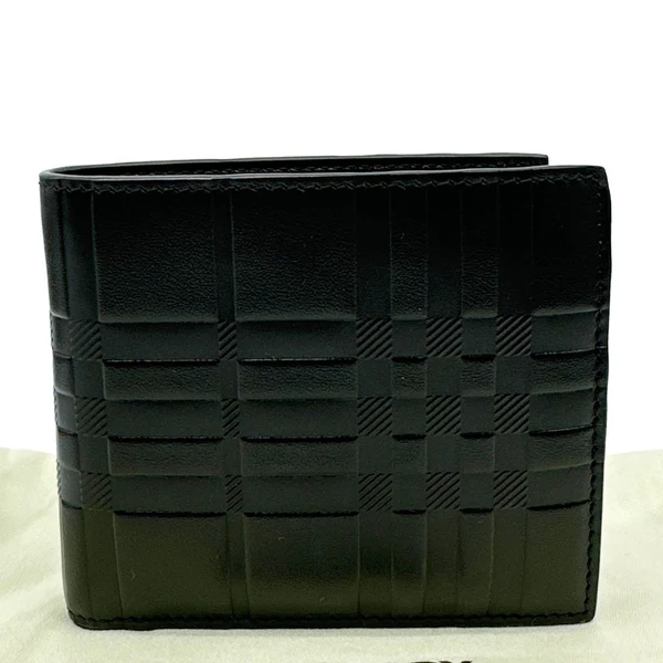 BURBERRY Embossed Check Leather Bifold Men's Wallet Black