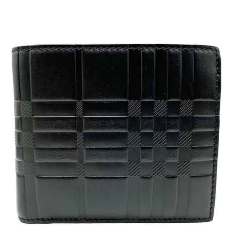 BURBERRY Embossed Check Leather Bifold Mens Wallet Black