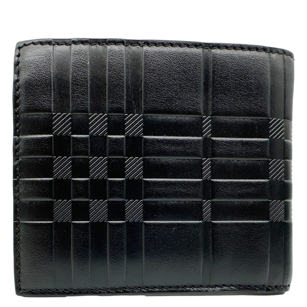 BURBERRY Embossed Check Leather Bifold Men's Wallet Black