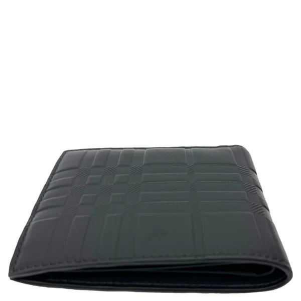 BURBERRY Embossed Check Leather Bifold Men's Wallet Black