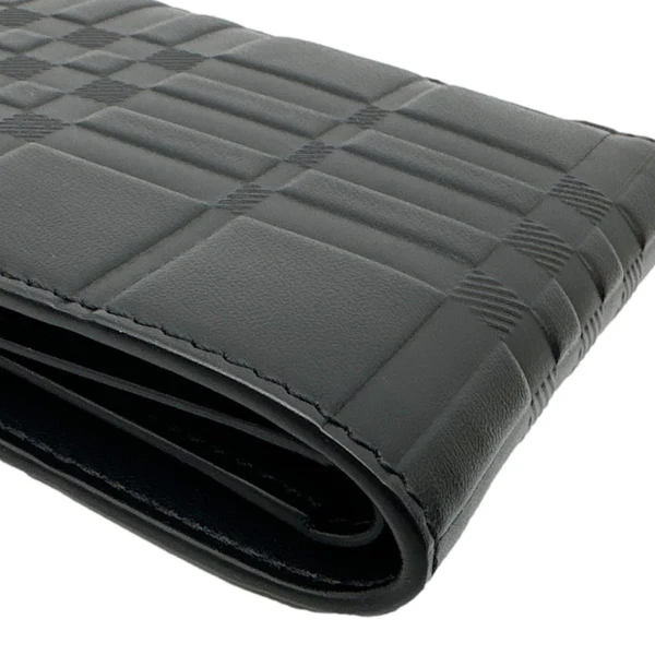 BURBERRY Embossed Check Leather Bifold Men's Wallet Black