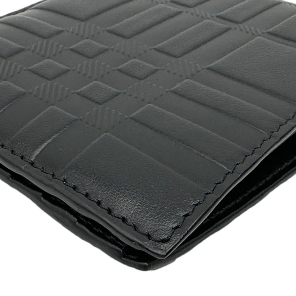 BURBERRY Embossed Check Leather Bifold Men's Wallet Black