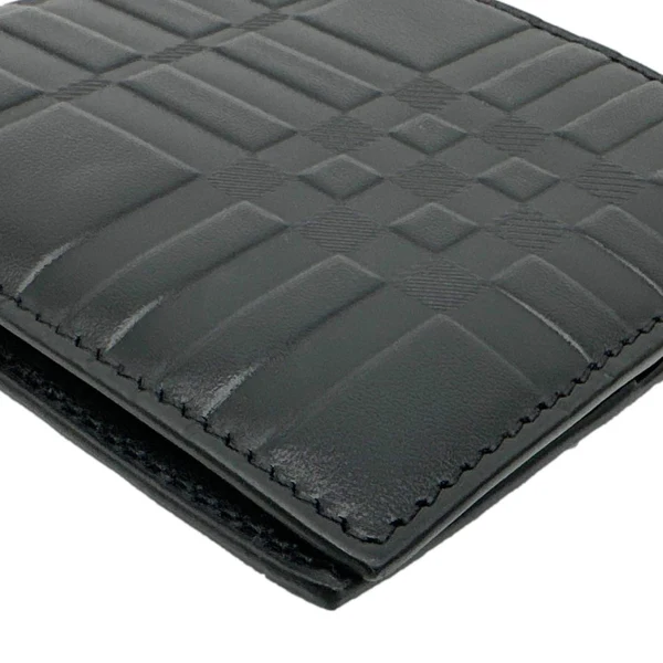 BURBERRY Embossed Check Leather Bifold Men's Wallet Black