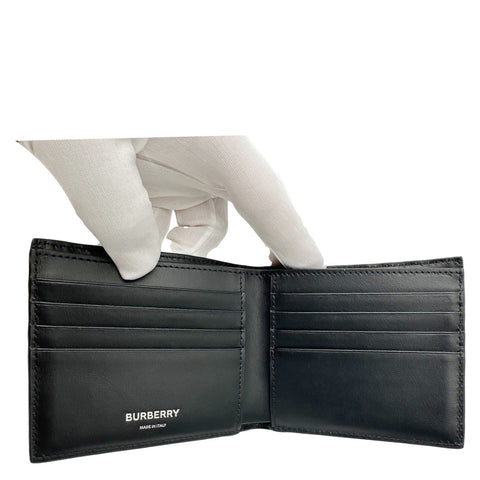 BURBERRY Embossed Check Leather Bifold Mens Wallet Black