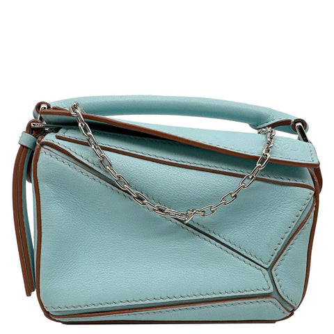 LOEWE Puzzle Nano Calfskin Leather Shoulder Bag Blue
