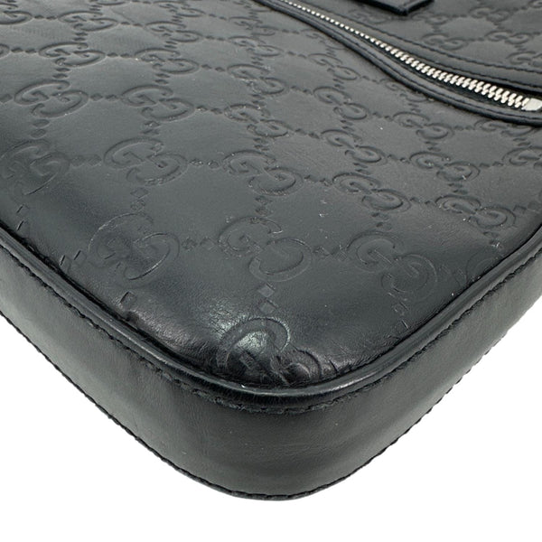 GUCCI GG Signature Leather Messenger Bag Black 406410