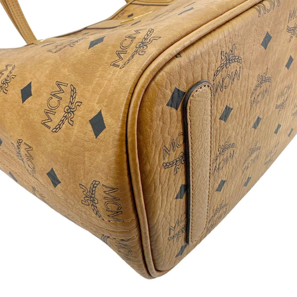 MCM Reversible Liz Medium Visetos Canvas Shopper Tote Bag Cognac