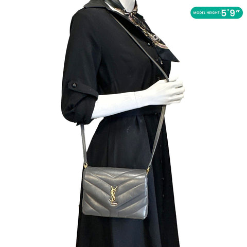 YVES SAINT LAURENT Loulou Toy Quilted Leather Crossbody Bag Grey