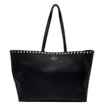 VALENTINO Garavani Rockstud Grained Calfskin Leather Shopping Tote Black