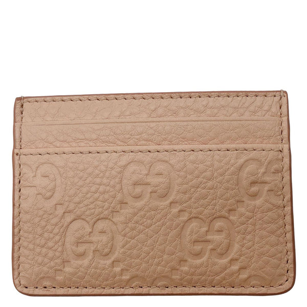 GUCCI GG Emblem Embossed Leather Card Holder Pink 815883