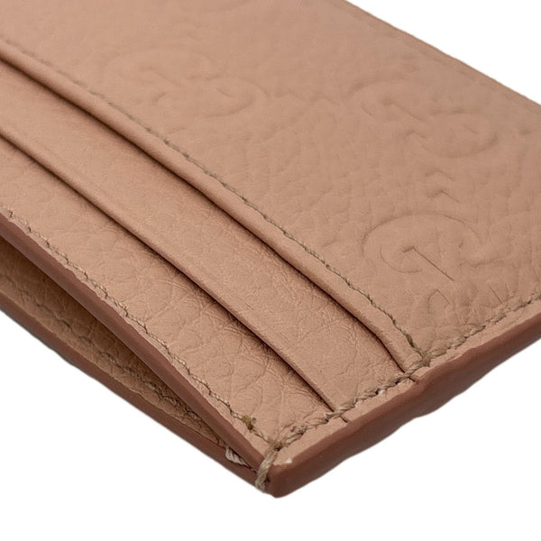 GUCCI GG Emblem Embossed Leather Card Holder Pink 815883