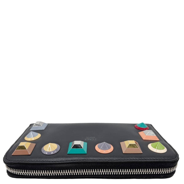 FENDI Colorful Studs Calfskin Zip Around Long Wallet Black