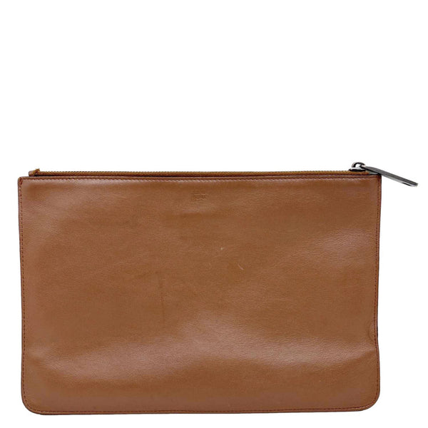 FENDI Vitello Century Monster Eyes Leather Pouch Brown