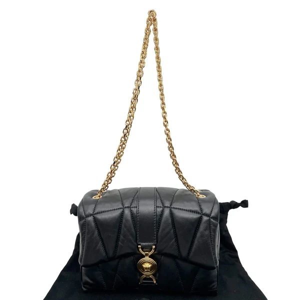 VERSACE Kleio Quilted Nappa Leather Shoulder Bag Black