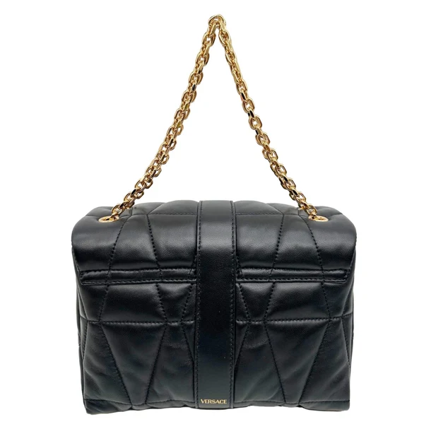 VERSACE Kleio Quilted Nappa Leather Shoulder Bag Black