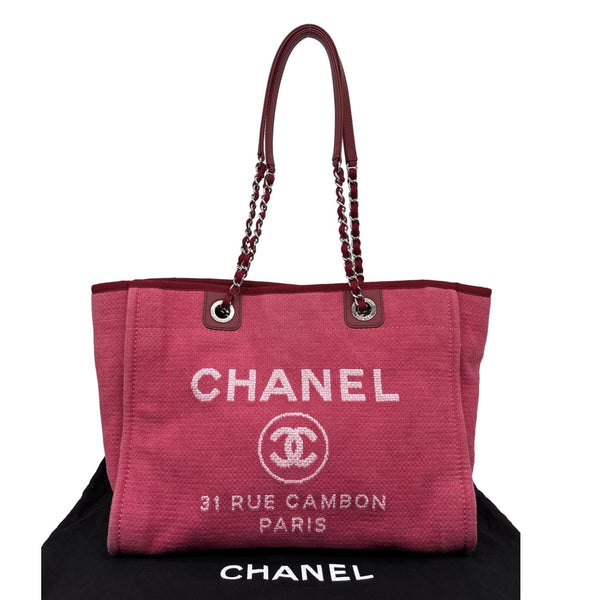 CHANEL Deauville Canvas Tote Bag Pink