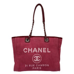 CHANEL Deauville Canvas Tote Bag Pink