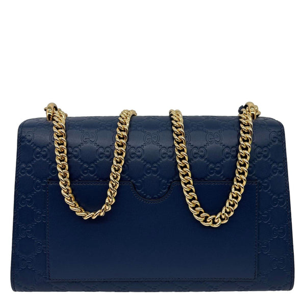 GUCCI Padlock Medium GG Leather Chain Shoulder Bag Navy Blue 409486