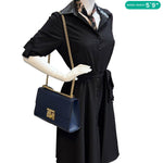 GUCCI Padlock Medium GG Leather Chain Shoulder Bag Navy Blue 409486