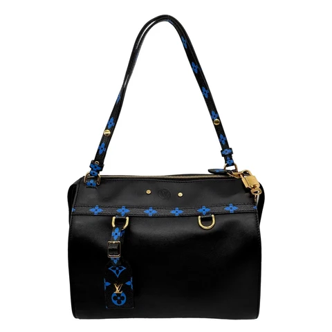 LOUIS VUITTON Speedy Amazon MM Leather Monogram Canvas Shoulder Bag Blue Noir