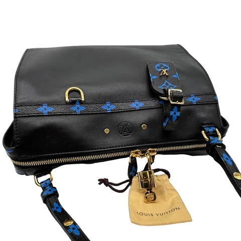 LOUIS VUITTON Speedy Amazon MM Leather Monogram Canvas Shoulder Bag Blue Noir
