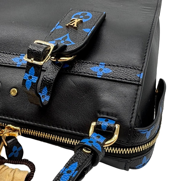 LOUIS VUITTON Speedy Amazon MM Leather Monogram Canvas Shoulder Bag Blue Noir