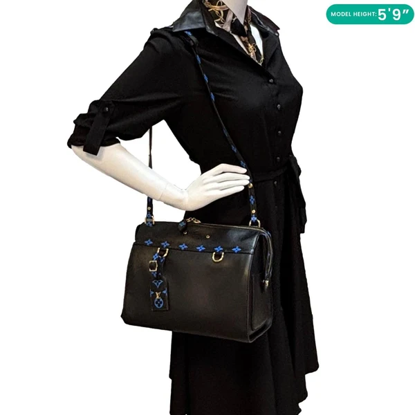 LOUIS VUITTON Speedy Amazon MM Leather Monogram Canvas Shoulder Bag Blue Noir