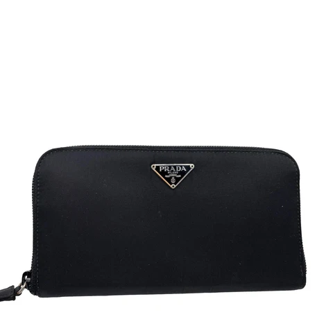 PRADA Tessuto Nylon Zip Around Long Wallet Black