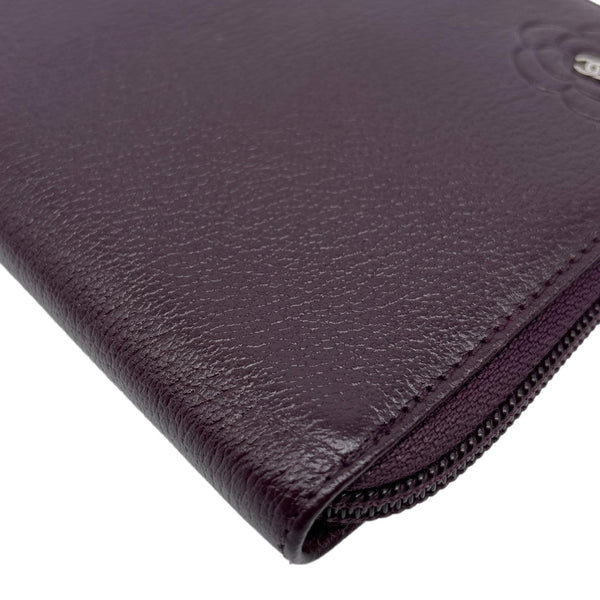 CHANEL Camellia Leather Zip Around Wallet Purple