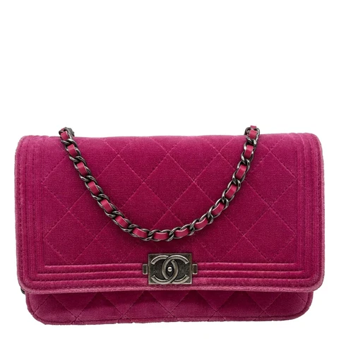 CHANEL Boy Quilted Velvet WOC Crossbody Bag Fuchsia