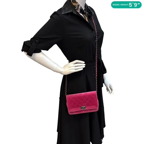 CHANEL Boy Quilted Velvet WOC Crossbody Bag Fuchsia