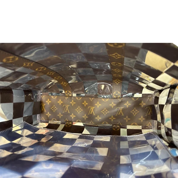 LOUIS VUITTON Sac Plat Chess PVC Monogram Coated Canvas Tote Shoulder Bag Brown