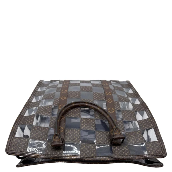 LOUIS VUITTON Sac Plat Chess PVC Monogram Coated Canvas Tote Shoulder Bag Brown