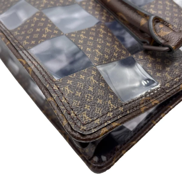 LOUIS VUITTON Sac Plat Chess PVC Monogram Coated Canvas Tote Shoulder Bag Brown