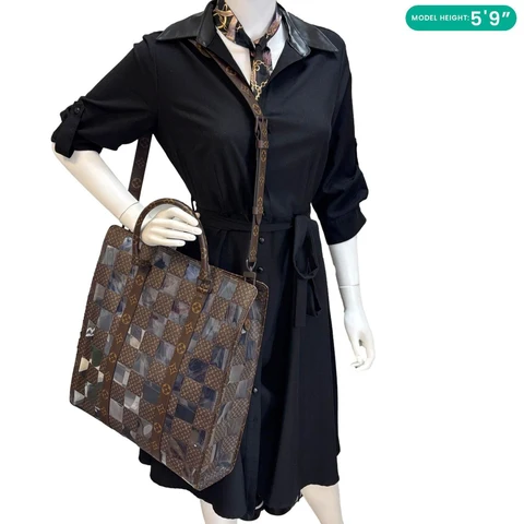 LOUIS VUITTON Sac Plat Chess PVC Monogram Coated Canvas Tote Shoulder Bag Brown