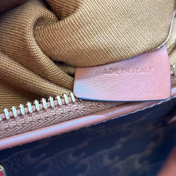 CELINE Small Triomphe Canvas Calfskin Boston Bag Tan