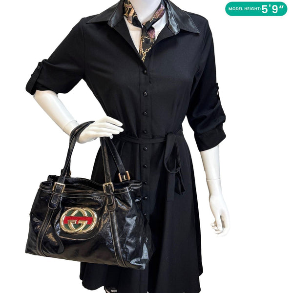 GUCCI Britt Dialux Coated Fabric Tote Bag Black 162094