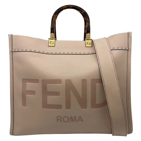 FENDI Sunshine Medium Leather Shopper Tote Bag Nude