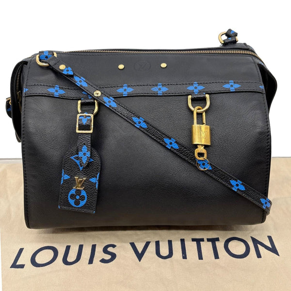 LOUIS VUITTON Speedy Amazon MM Leather Monogram Canvas Shoulder Bag Blue Noir