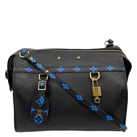 LOUIS VUITTON Speedy Amazon MM Leather Monogram Canvas Shoulder Bag Blue Noir