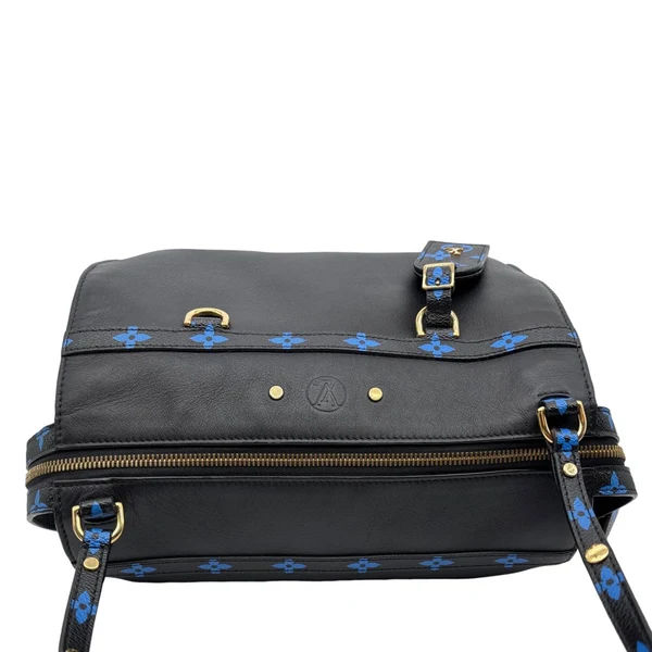 LOUIS VUITTON Speedy Amazon MM Leather Monogram Canvas Shoulder Bag Blue Noir