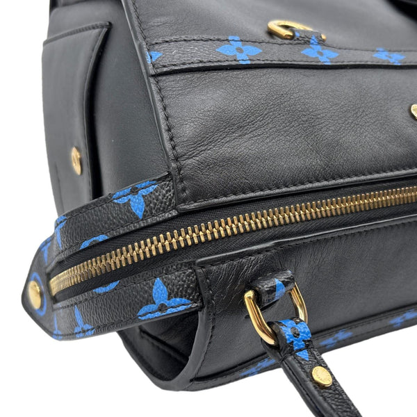 LOUIS VUITTON Speedy Amazon MM Leather Monogram Canvas Shoulder Bag Blue Noir