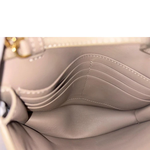 FENDI Baguette FF Embroidered Leather Wallet On Chain Beige