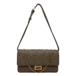 FENDI Baguette FF Embroidered Leather Wallet On Chain Beige