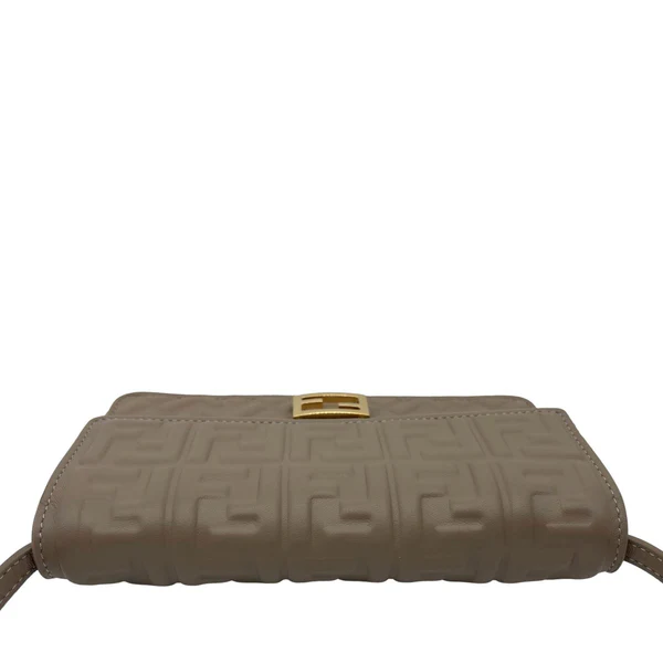FENDI Baguette FF Embroidered Leather Wallet On Chain Beige