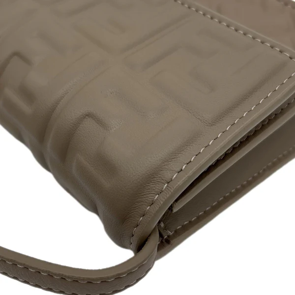 FENDI Baguette FF Embroidered Leather Wallet On Chain Beige