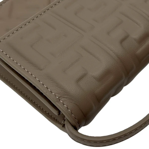 FENDI Baguette FF Embroidered Leather Wallet On Chain Beige