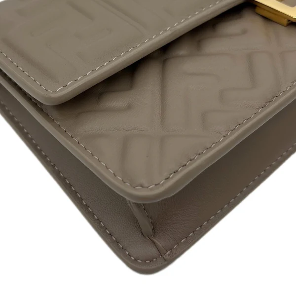 FENDI Baguette FF Embroidered Leather Wallet On Chain Beige