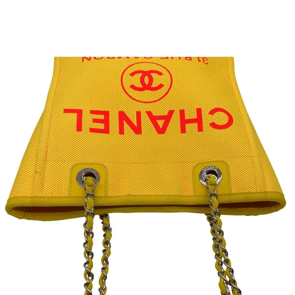 CHANEL Deauville Mini Canvas Shopping Tote Bag Yellow
